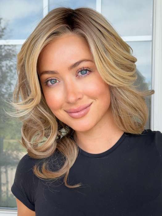 Steph B. @wigswithsteph wearing SPICY by JON RENAU in color 12FS8 SHADED PRALINE | Light Gold Brown, Light Natural Gold Blonde & Pale Natural Gold-Blonde Blend, Shaded with Medium Brown