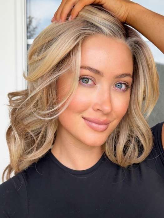 Steph B. @wigswithsteph wearing SPICY by JON RENAU in color 12FS8 SHADED PRALINE | Light Gold Brown, Light Natural Gold Blonde & Pale Natural Gold-Blonde Blend, Shaded with Medium Brown