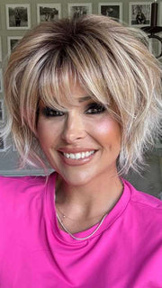 Crystal @crystallhoneycutt wearing JOSS by RENE OF PARIS in color MELTED-MARSHMALLOW | Subtly Warm Dark Sandy Blonde Blend with Medium Brown Roots and Light Ash Blonde Tips and Highlights
