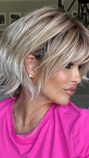 Crystal @crystallhoneycutt wearing JOSS by RENE OF PARIS in color MELTED-MARSHMALLOW | Subtly Warm Dark Sandy Blonde Blend with Medium Brown Roots and Light Ash Blonde Tips and Highlights