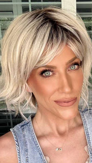 Kristyna Moore @kristynamoore wearing JOSS by RENE OF PARIS in color ICE-BLOND | Ashy Blond Base with White Gold Tips and Highlights on face