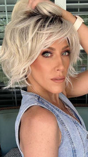 Kristyna Moore @kristynamoore wearing JOSS by RENE OF PARIS in color ICE-BLOND | Ashy Blond Base with White Gold Tips and Highlights on face