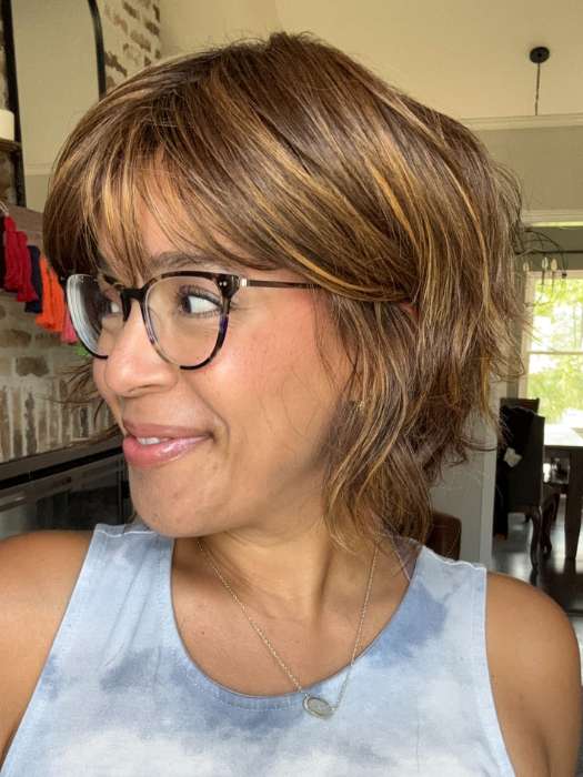 Brea @getwiggywithbrea wearing JOSS by RENE OF PARIS in shade MARBLE-BROWN | Medium Brown and Light Honey Brown 50/50 blend