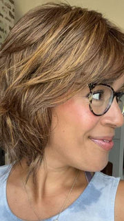 Brea @getwiggywithbrea wearing JOSS by RENE OF PARIS in shade MARBLE-BROWN | Medium Brown and Light Honey Brown 50/50 blend