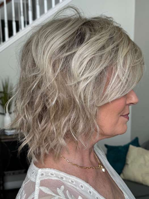 Mel B. @mels.be.ageless wearing ANIMA by ELLEN WILLE in color PEARL BLONDE ROOTED 101.20.23 | Pearl Platinum, Light Ash Blonde, and Light Neutral Blonde Roots