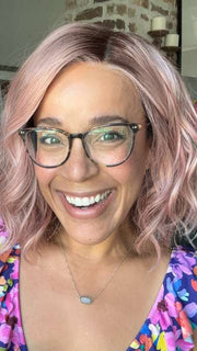 Brea @getwiggywithbrea wearing NYX by RENE OF PARIS in color WATERMELON-R | Rich Pastel Pink Base with Subtle Soft Reddish Tone and Soft Dark Brown Roots