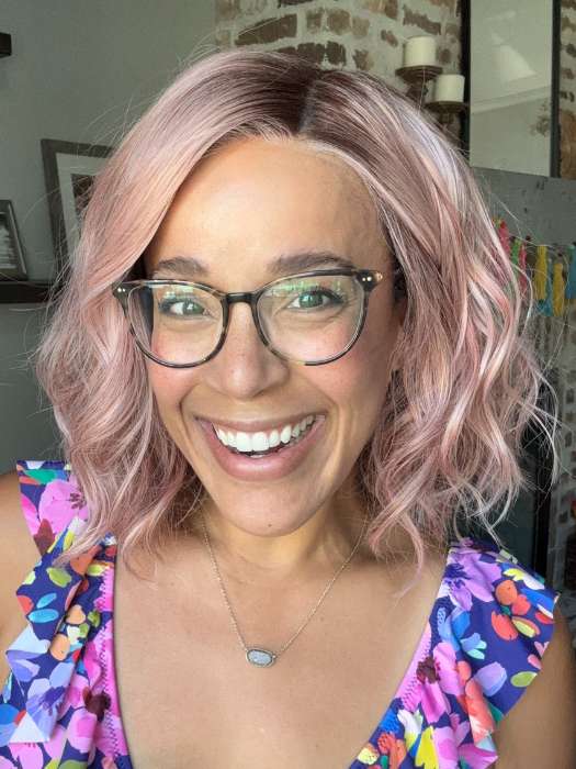 Brea @getwiggywithbrea wearing NYX by RENE OF PARIS in color WATERMELON-R | Rich Pastel Pink Base with Subtle Soft Reddish Tone and Soft Dark Brown Roots