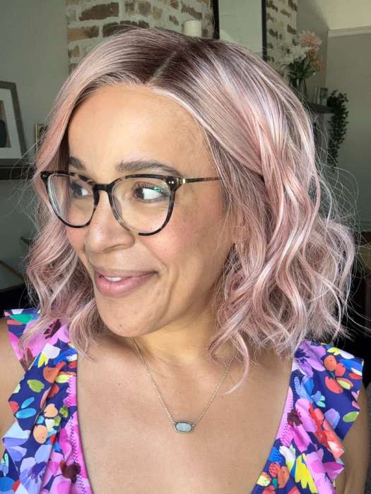 Brea @getwiggywithbrea wearing NYX by RENE OF PARIS in color WATERMELON-R | Rich Pastel Pink Base with Subtle Soft Reddish Tone and Soft Dark Brown Roots