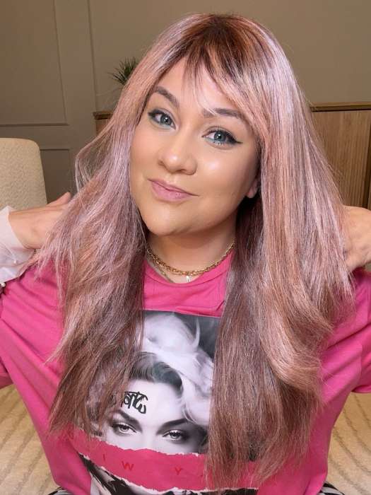 @_kendradarling_  is wearing WREN by RENE OF PARIS in color WATERMELON-R | Rich Pastel Pink Base with Subtle Soft Reddish Tone and Soft Dark Brown Roots