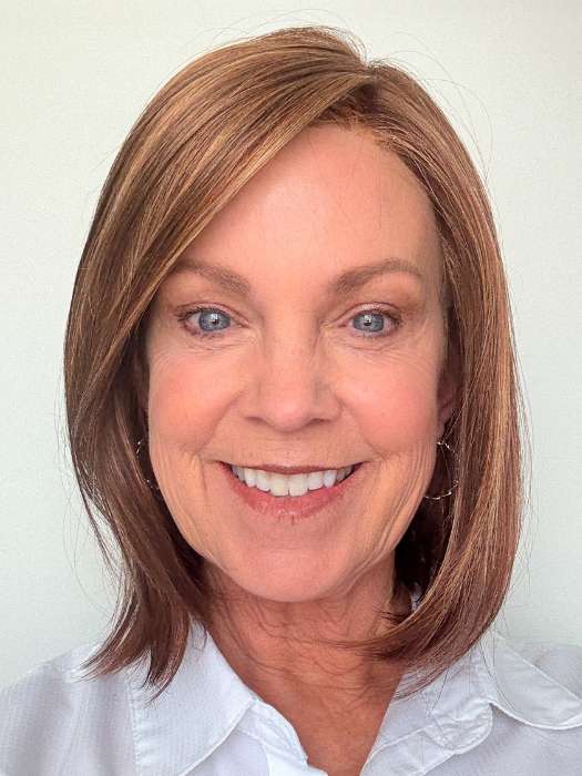 Susan @an_affair_with_hair wearing CAMERON LITE PETITE by JON RENAU in color 32F CHERRY CREME | Medium Red & Medium Red-Gold Blonde Blend with Medium Red Nape