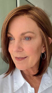 Susan @an_affair_with_hair wearing CAMERON LITE PETITE by JON RENAU in color 32F CHERRY CREME | Medium Red & Medium Red-Gold Blonde Blend with Medium Red Nape