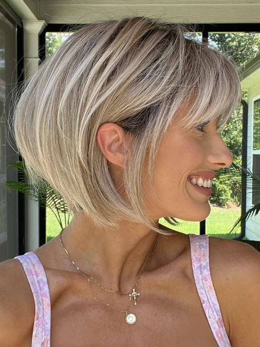 Jenna Fail @jenna_fail wearing SING by ELLEN WILLE in color PEARL BLONDE ROOTED 101.20.25 | Pearl Platinum Blended with Light Strawberry Blonde and Lightest Golden Blonde with Shaded Roots