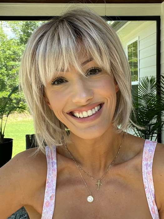 Jenna Fail @jenna_fail wearing SING by ELLEN WILLE in color PEARL BLONDE ROOTED 101.20.25 | Pearl Platinum Blended with Light Strawberry Blonde and Lightest Golden Blonde with Shaded Roots