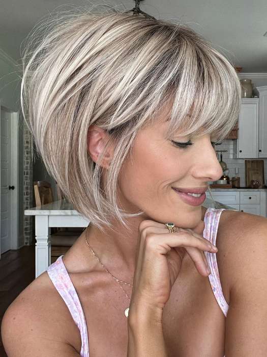 Jenna Fail @jenna_fail wearing SING by ELLEN WILLE in color PEARL BLONDE ROOTED 101.20.25 | Pearl Platinum Blended with Light Strawberry Blonde and Lightest Golden Blonde with Shaded Roots