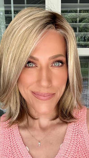 Kristyna Moore @kristynamoore wearing KARLIE by JON RENAU in color 22F16S8 VENICE BLONDE | Light Ash Blonde and Light Natural Blonde Blend Shaded with Medium Brown