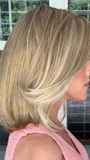 Kristyna Moore @kristynamoore wearing KARLIE by JON RENAU in color 22F16S8 VENICE BLONDE | Light Ash Blonde and Light Natural Blonde Blend Shaded with Medium Brown