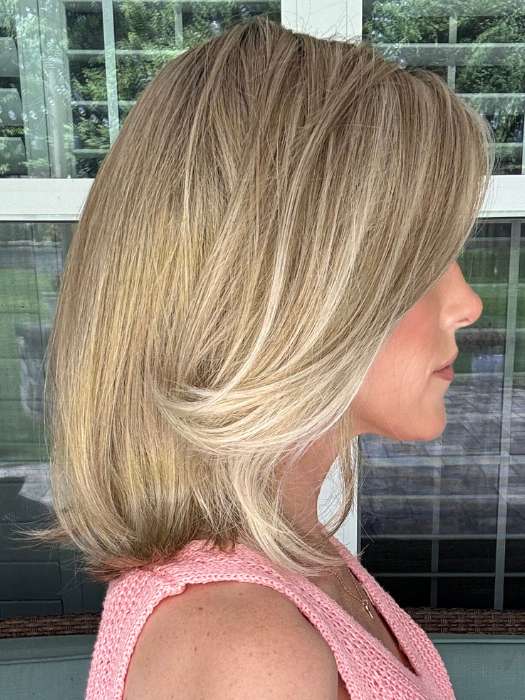 Kristyna Moore @kristynamoore wearing KARLIE by JON RENAU in color 22F16S8 VENICE BLONDE | Light Ash Blonde and Light Natural Blonde Blend Shaded with Medium Brown