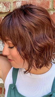 Jen Brown @being_mrs_brown wearing TREND by TRESSALLURE in color 33/130/R4 | Dark Auburn Bright Auburn Blend Rooted Dark Brown