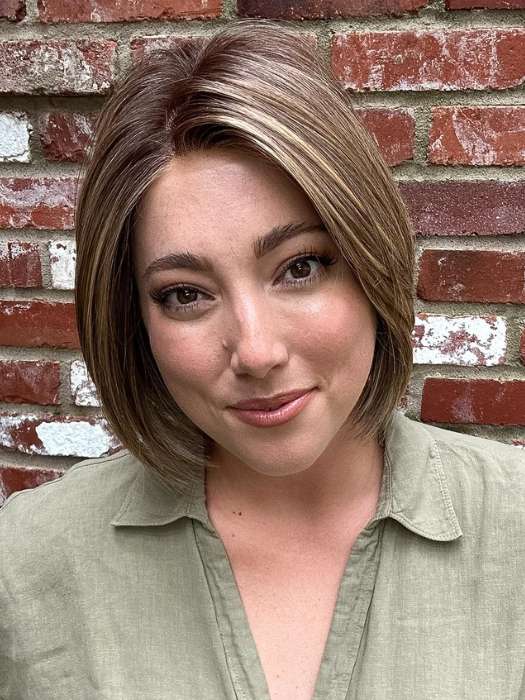 Jen Brown @being_mrs_brown wearing DAWN by JON RENAU in color 24BT18S8 SHADED MOCHA | Medium Natural Ash Blonde & Light Natural Gold Blonde Blend, Shaded with Medium Brown