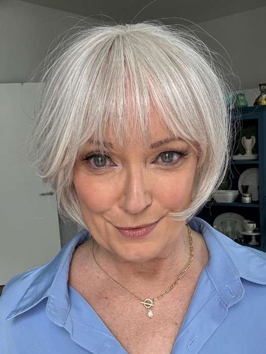 Mel B. @mels.be.ageless wearing FUN by ELLEN WILLE in color SNOW MIX 56.60 | Lightest Brown and Pearl White with Grey Blend