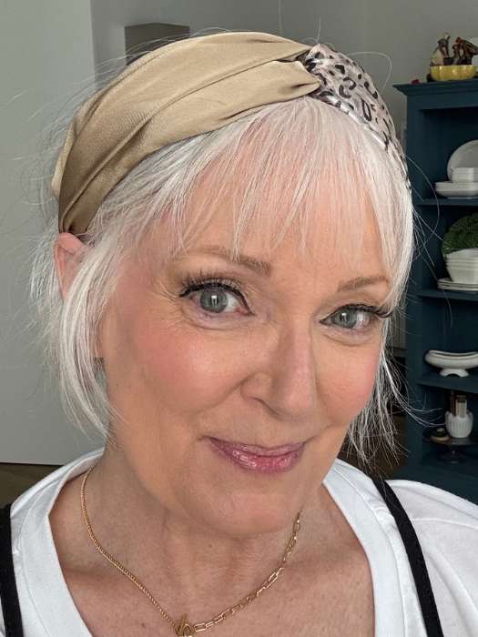 Mel B. @mels.be.ageless wearing FUN by ELLEN WILLE in color SNOW MIX 56.60 | Lightest Brown and Pearl White with Grey Blend