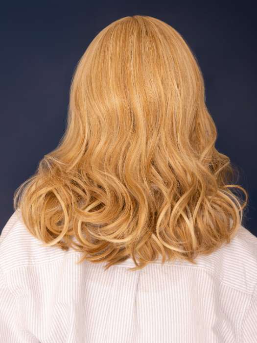 Model is wearing KIRBY by RENE OF PARIS in color CREAMY-TOFFEE | Light Platinum Blonde and Light Honey Blonde Evenly Blended