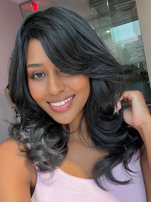 Model is wearing BRIE by VIVICA FOX in color 1B | Off Black