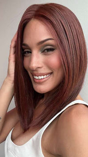 Model is wearing DRIVE by ELLEN WILLE in color CHERRY RED MIX 133.33 | Dark burgundy Red, blended with Fire Red