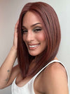 Model is wearing DRIVE by ELLEN WILLE in color CHERRY RED MIX 133.33 | Dark burgundy Red, blended with Fire Red