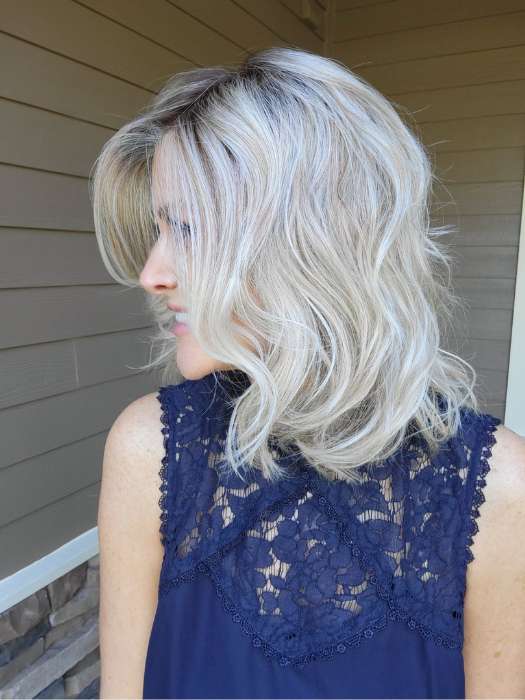 Natalie Gray @vanish.into.thin.hair wearing ROHAN by AMORE in color SEA SALT BLOND R | A perfect mixture of cool, icy-blond and warm-dark blond. The rich brown root tone enhances the modern appearance