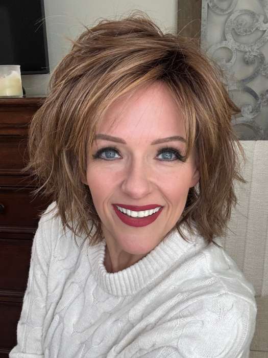 Marcie Mertz @wig.obsessed wearing Anima by Ellen Wille in shade MOCCA ROOTED 830.9.20 | Medium Brown, Light Brown, and Light Auburn Blend with Dark Roots