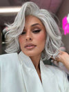 Model is wearing FLIRT ALERT by RAQUEL WELCH in color RL56/60 SILVER MIST | Lightest Gray Evenly Blended with Pure White