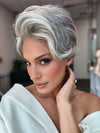 Model is wearing BETHANY by RENE OF PARIS in color SILVER-STONE | Dark Brown Base with Multi Grey Shades Blended
