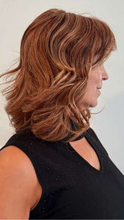 Susan @an_affair_with_hair wearing ON MY WAY by RAQUEL WELCH in color RL31/29 FIERY COPPER | Medium Light Auburn Evenly Blended with Ginger Blonde