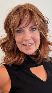 Susan @an_affair_with_hair wearing ON MY WAY by RAQUEL WELCH in color RL31/29 FIERY COPPER | Medium Light Auburn Evenly Blended with Ginger Blonde