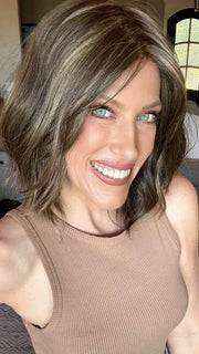 Kristyna @kristynamoore is wearing HOLLIE by JON RENAU in 8RH14 MOUSSE CAKE | Medium Brown with 33% Medium Natural Blonde Highlights