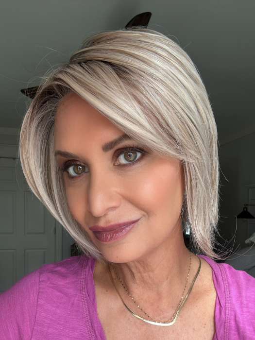 Jen Brown @thewiggygirl is wearing REAL DEAL by REQUEL WELCH in RL19/23 BISCUIT | Light Ash Blonde Evenly Blended with Cool Platinum Blonde
