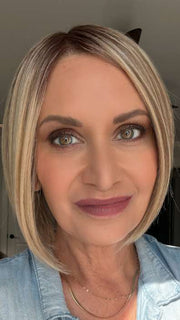 Emily Herrin @she_sheds_more is wearing DAWN by JON RENAU in 12FS8 SHADED PRALINE | Light Gold Brown, Light Natural Gold Blonde & Pale Natural Gold-Blonde Blend, Shaded with Medium Brown