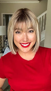 Jen Brown @thewiggygirl is wearing CLOE by ELLEN WILLE in SAND MULTI ROOTED 14.22.20 | Medium Ash Blonde Blended with Light Neutral Blonde and Light Strawberry Blonde Blend and Shaded Roots