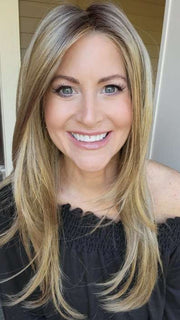 Natalie Gray @vanish.into.thin.hair is wearing ZARA PETITE by JON RENAU in 24BT18 ECLAIR | Dark Natural Gold Blonde & Light Natural Gold Blonde Blend with Light Natural Gold Blonde Tip