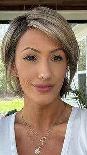Jenna Fail @jenna_fail wearing FAME by ELLEN WILLE in shade SAND MULTI ROOTED | Lightest Brown and Medium Ash Blonde Blend with Light Brown Roots