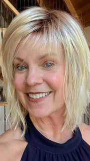 Susan Sparks @an_affair_with_hair is wearing JONES by ESTETICA in 17/23/R8 | Beige Blonde and Auburn Blended with Medium Brown Roots SPF BLONDE | Golden Blonde, Pale Blonde, Iced Blonde Blended with Soft Brown Roots
