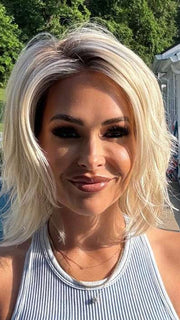 Crystal @crystallhoneycutt is wearing MELLOW by ESTETICA  in SPF BLONDE | Golden Blonde, Pale Blonde, Iced Blonde Blended with Soft Brown Roots