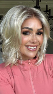 Crystal @crystallhoneycutt is wearing MELLOW by ESTETICA  in SPF BLONDE | Golden Blonde, Pale Blonde, Iced Blonde Blended with Soft Brown Roots