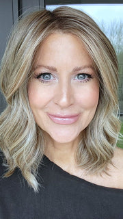 Natalie Gray @vanish.into.thin.hair wearing BRADSHAW by BELLE TRESS in color BROWN SUGAR BLONDE-R | A warm, dimensional blend of medium brown and golden blonde highlights with natural-looking darker roots for depth and a sun-kissed finish.