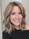 Natalie Gray @vanish.into.thin.hair wearing BRADSHAW by BELLE TRESS in color BROWN SUGAR BLONDE-R | A warm, dimensional blend of medium brown and golden blonde highlights with natural-looking darker roots for depth and a sun-kissed finish.