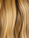 Bronzed Honey-R  | A perfect blend of rich, warm golden blond and medium chocolate brown tones, complemented by a dark chocolate root that adds a luxurious, dimensional effect. 