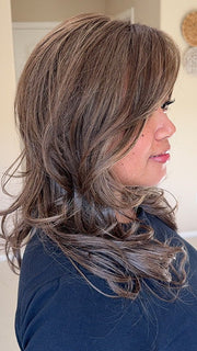 Katrina & Arlah Soriano @wearthehairsis wearing BROOKLYN by BELLE TRESS in color COOLEST ASH BROWN R | A combination of Light Ash Brown, Cool Medium Brown and a hint of Dark Blonde and Dark Roots