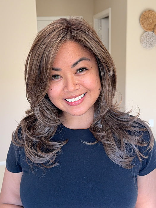 Katrina & Arlah Soriano @wearthehairsis wearing BROOKLYN by BELLE TRESS in color COOLEST ASH BROWN R | A combination of Light Ash Brown, Cool Medium Brown and a hint of Dark Blonde and Dark Roots