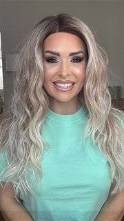 Crystal @crystallhoneycutt wearing BROOKLYN by RENE OF PARIS in color MELTED MARSHMALLOW | Subtly Warm Dark Sandy Blonde Blend with Medium Brown Roots and Light Ash Blonde Tips and Highlights